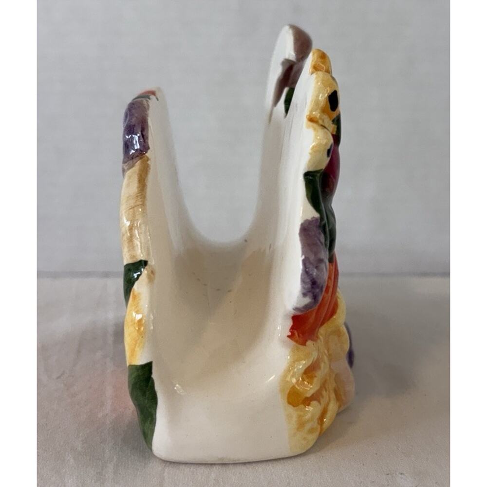 Thanksgiving Theme/ Fall Ceramic Cornucopia Napkin Holder Fruits and Vegetables - Picture 3 of 14